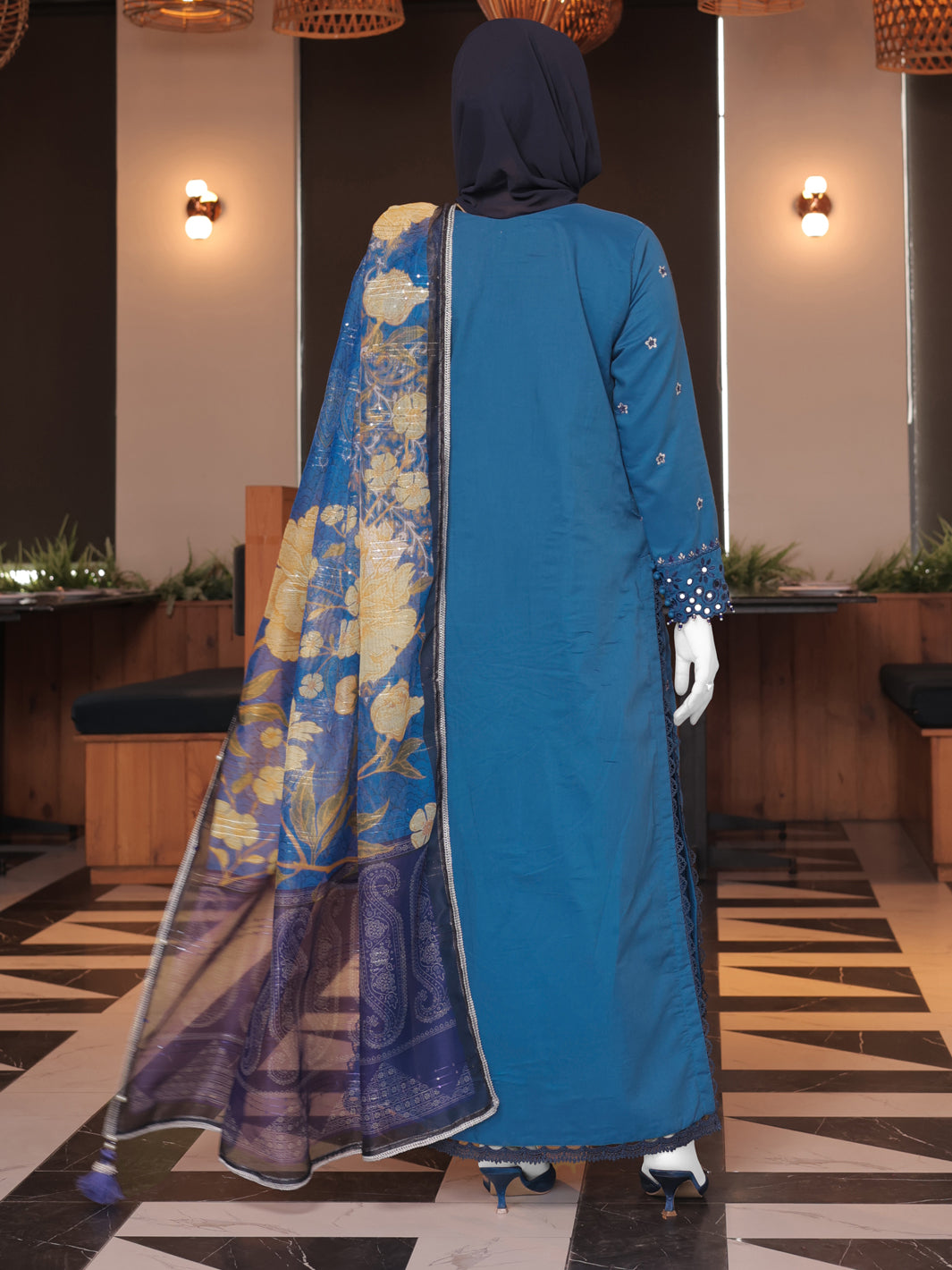 Twisted Fabric Royal Blue Stitched Suit - J. Junaid Jamshed