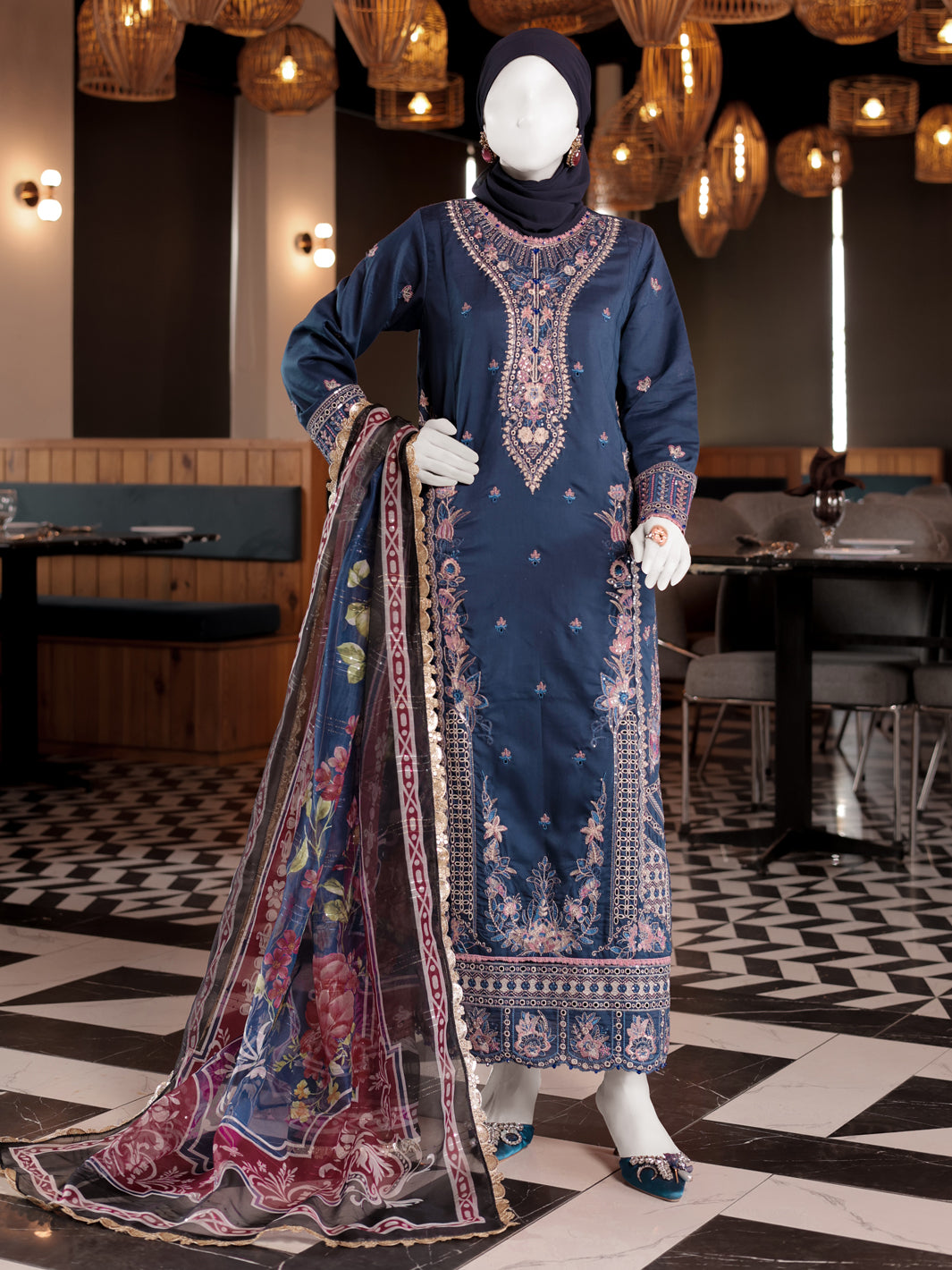 Twisted Fabric Navy Blue Stitched Suit - J. Junaid Jamshed