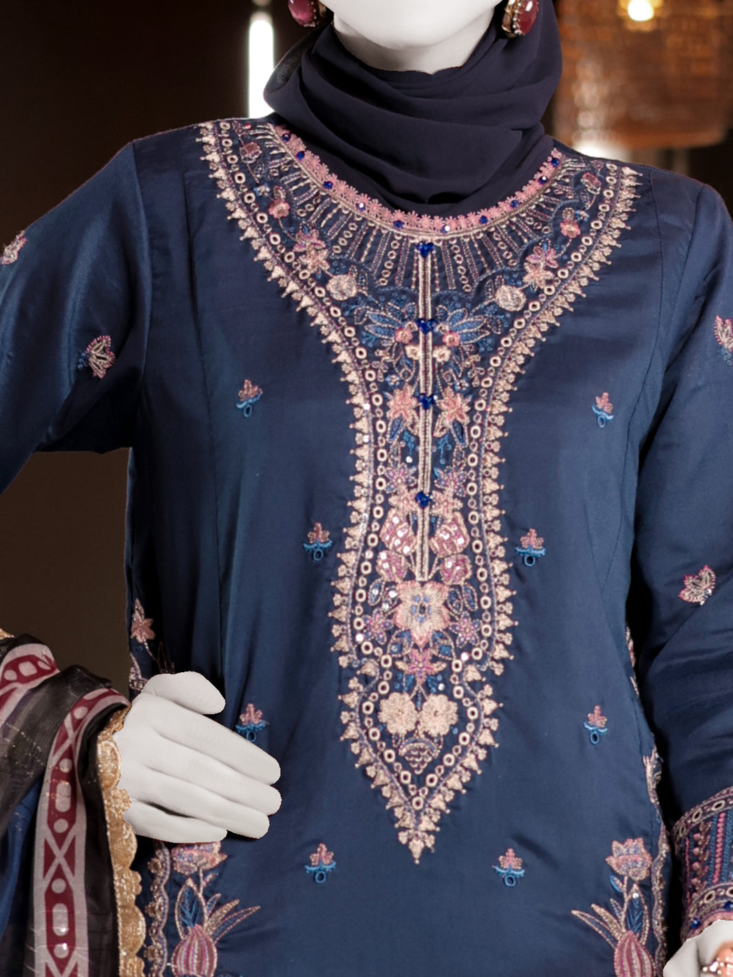 Twisted Fabric Navy Blue Stitched Suit - J. Junaid Jamshed