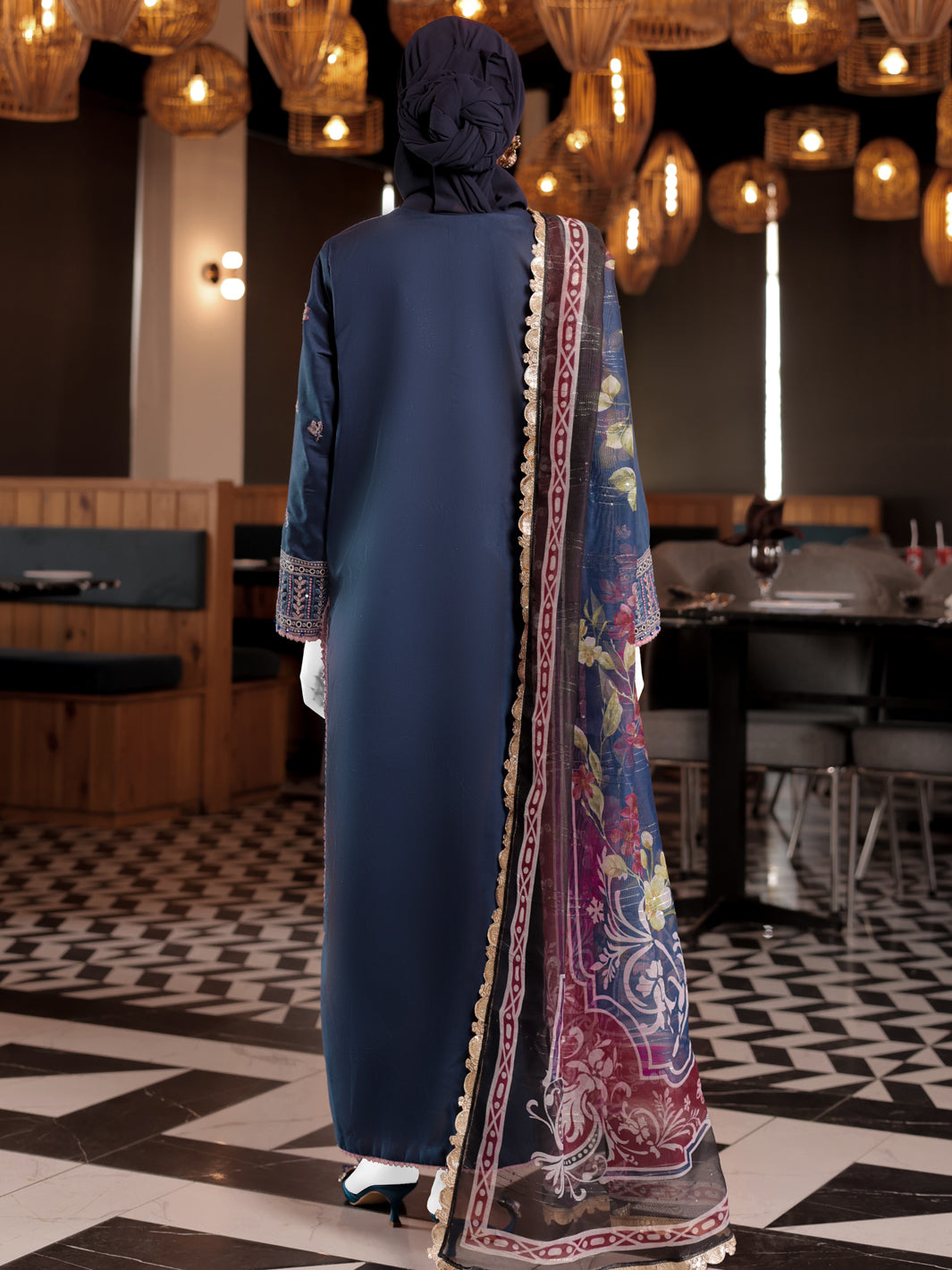 Twisted Fabric Navy Blue Stitched Suit - J. Junaid Jamshed