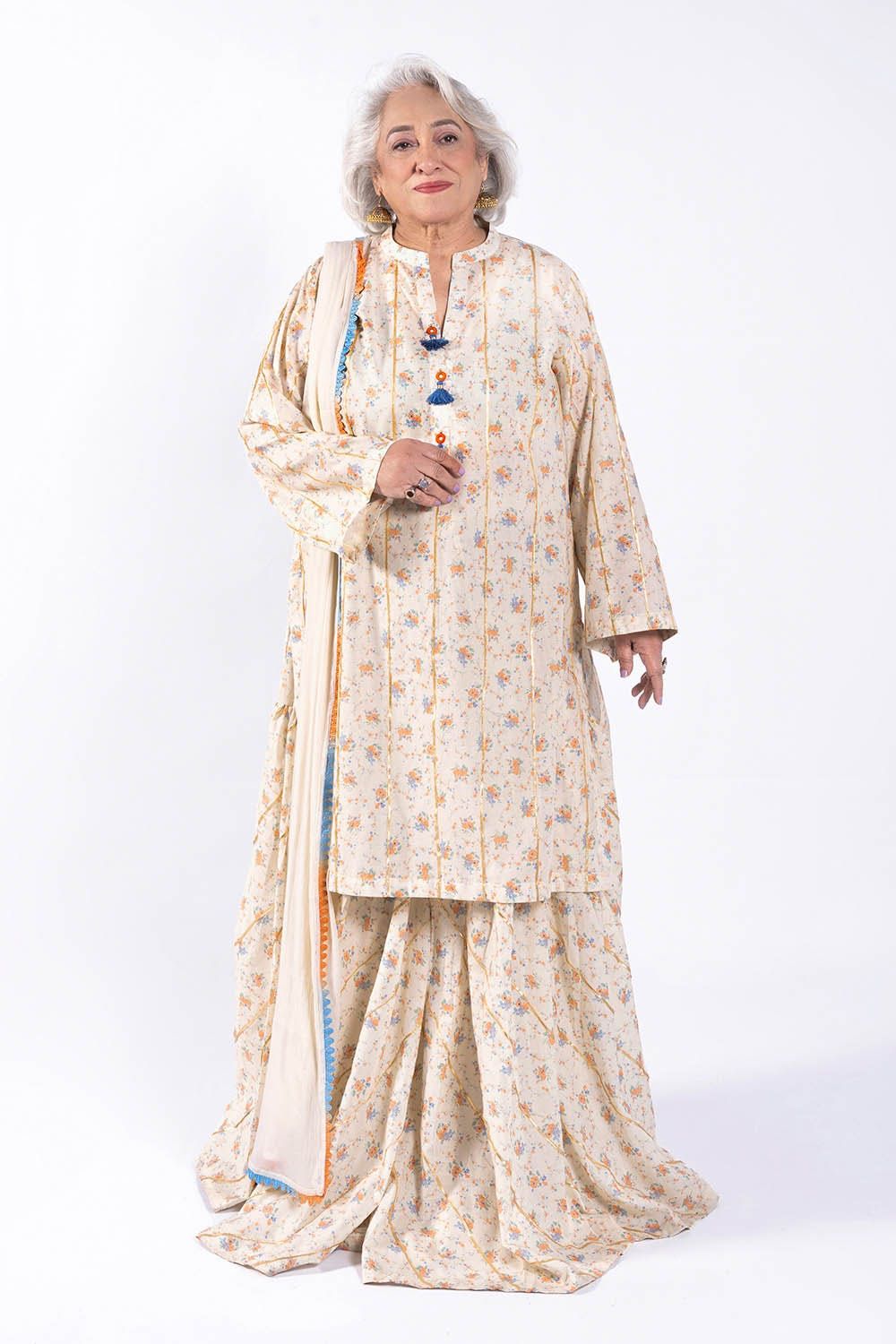 Printed Lawn Cream Unstitched Shirt - Gul Ahmed