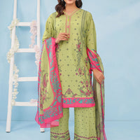 Poly Lawn Digital Printed Lime Green Stitched Suit - Ochre