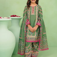 Poly Lawn Digital Printed Olive Green Stitched Suit - Ochre