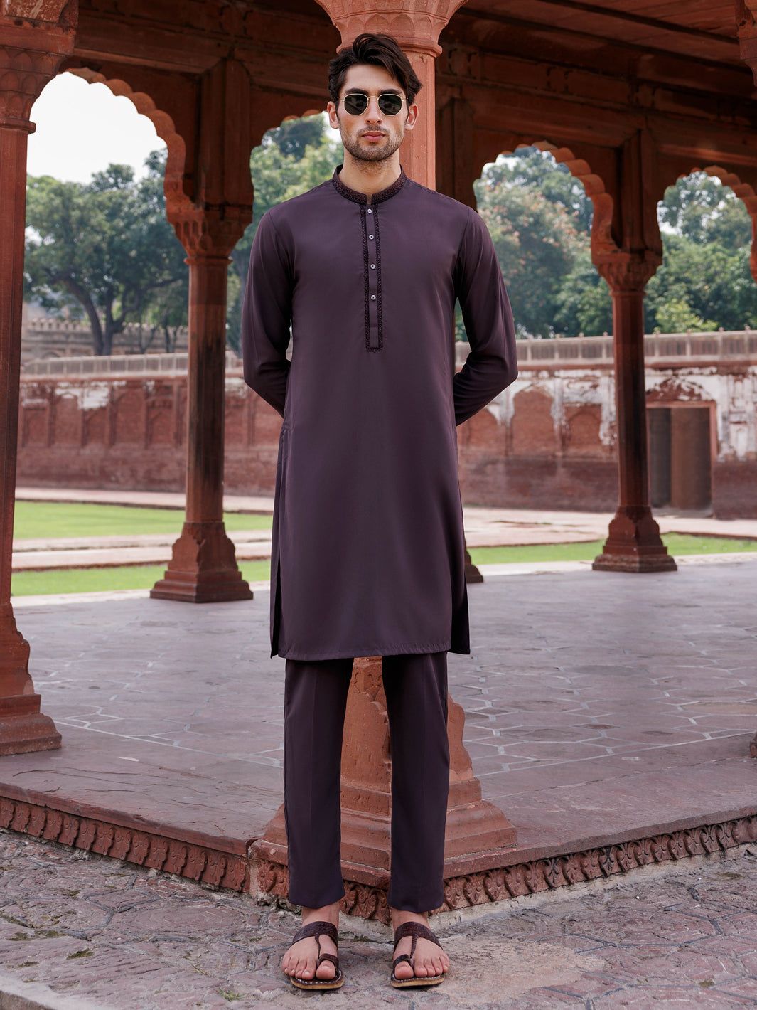 Boski Gold Purple Kurta Trouser - Panjnad by J. Junaid Jamshed