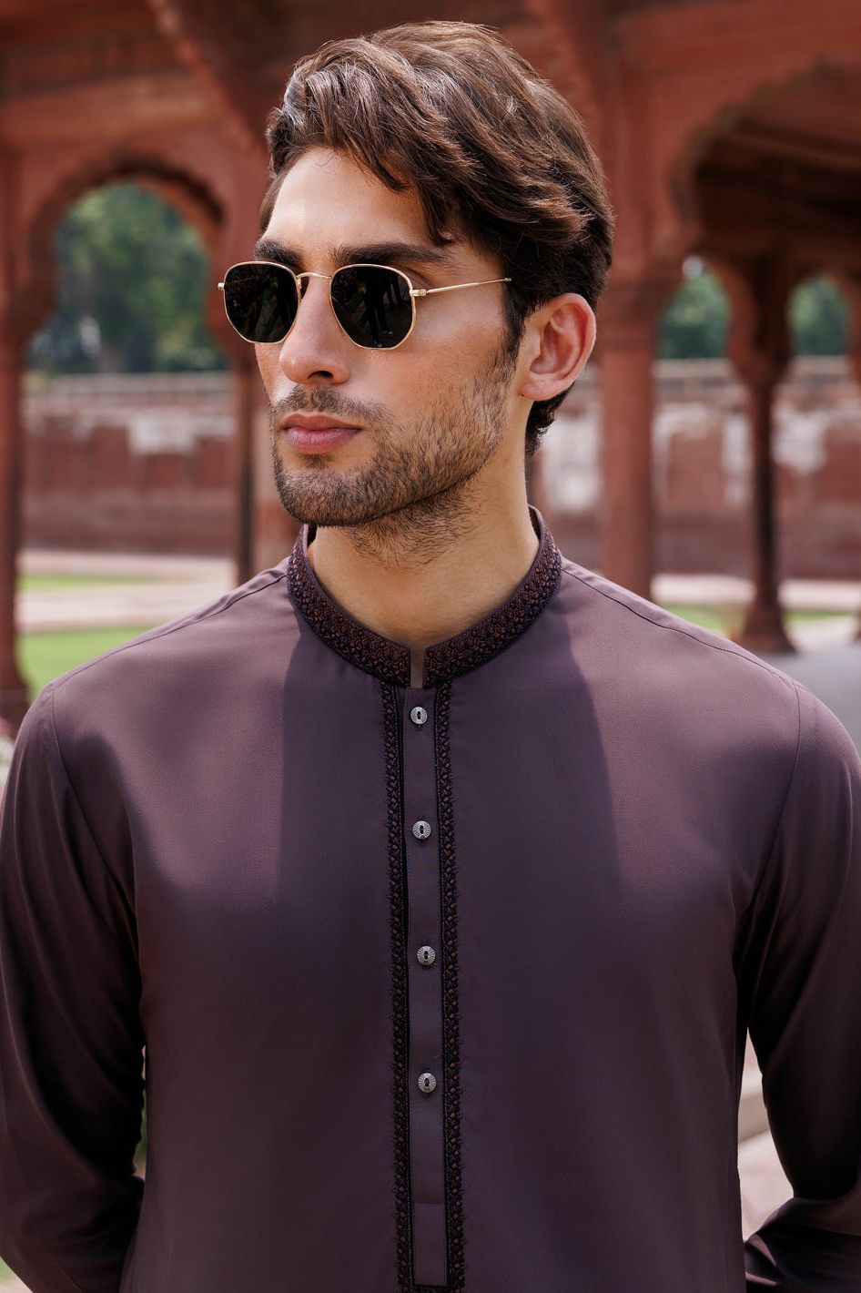 Boski Gold Purple Kurta Trouser - Panjnad by J. Junaid Jamshed