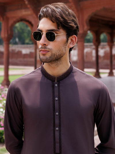 Boski Gold Purple Kurta Trouser - Panjnad by J. Junaid Jamshed