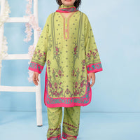 Poly Lawn Digital Printed Lime Green Stitched Suit - Ochre