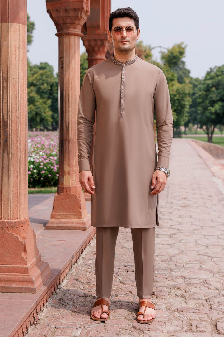 Boski Gold Coffee Kurta Trouser - Panjnad by J. Junaid Jamshed