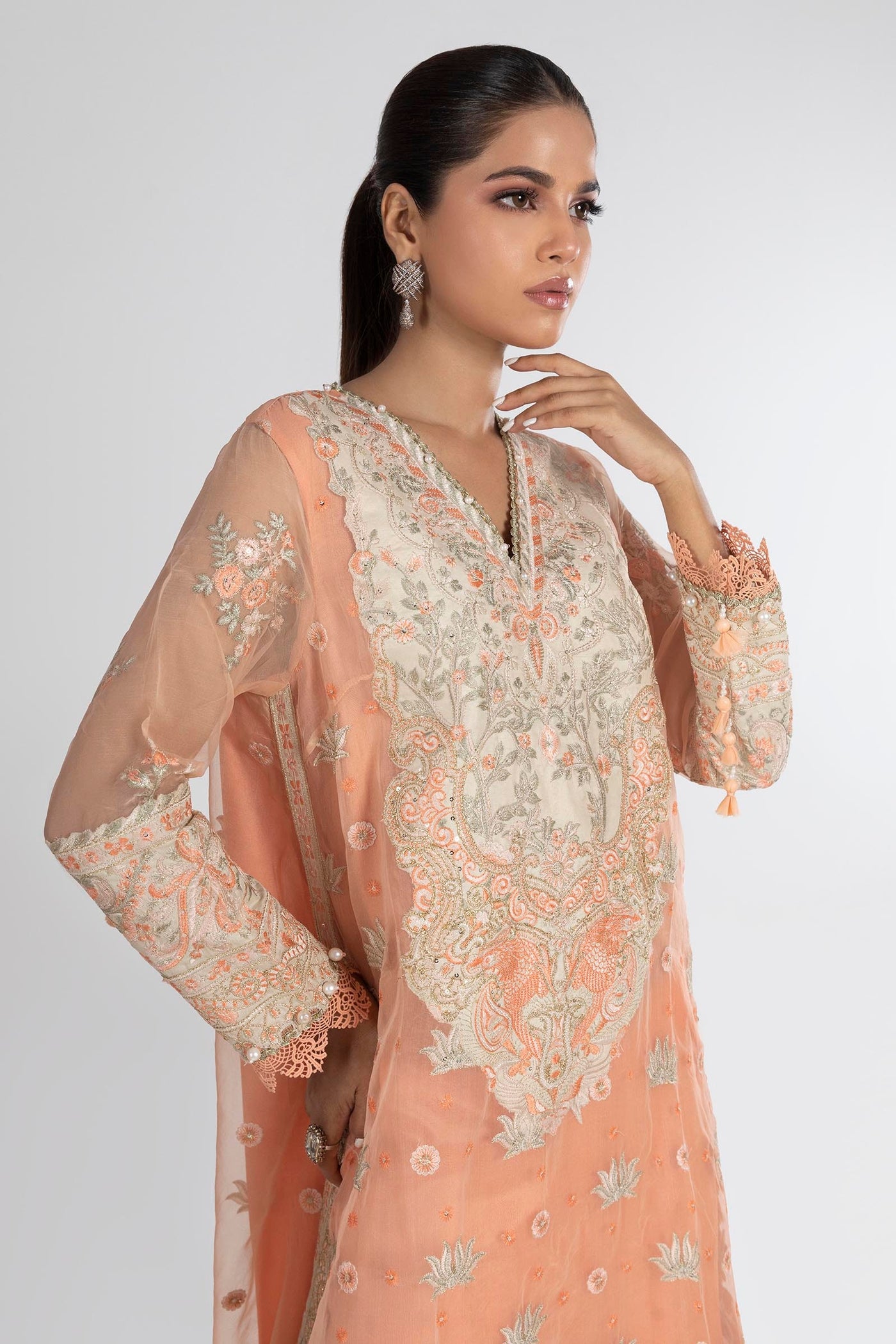 Organza Peach Stitched Suit - Sana Safinaz