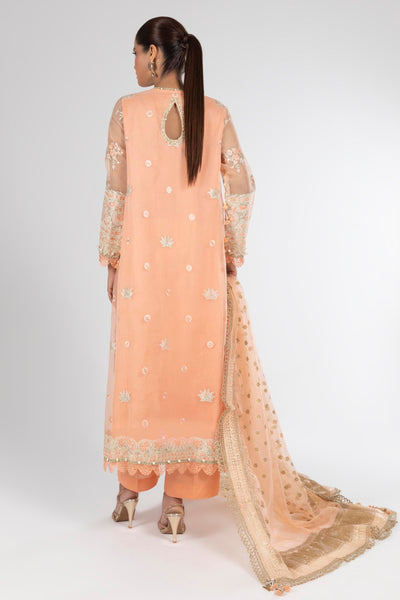 Organza Peach Stitched Suit - Sana Safinaz