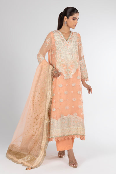 Organza Peach Stitched Suit - Sana Safinaz