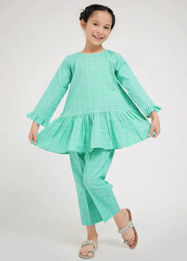 Cotton Dobby Sea Green Stitched Suit - Senorita