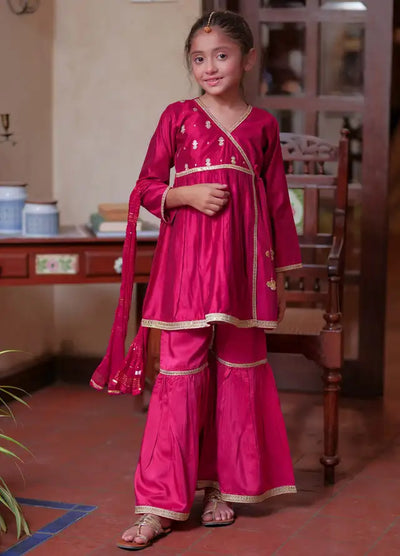 Yarn Shocking Pink &  Gold Stitched Suit - Senorita