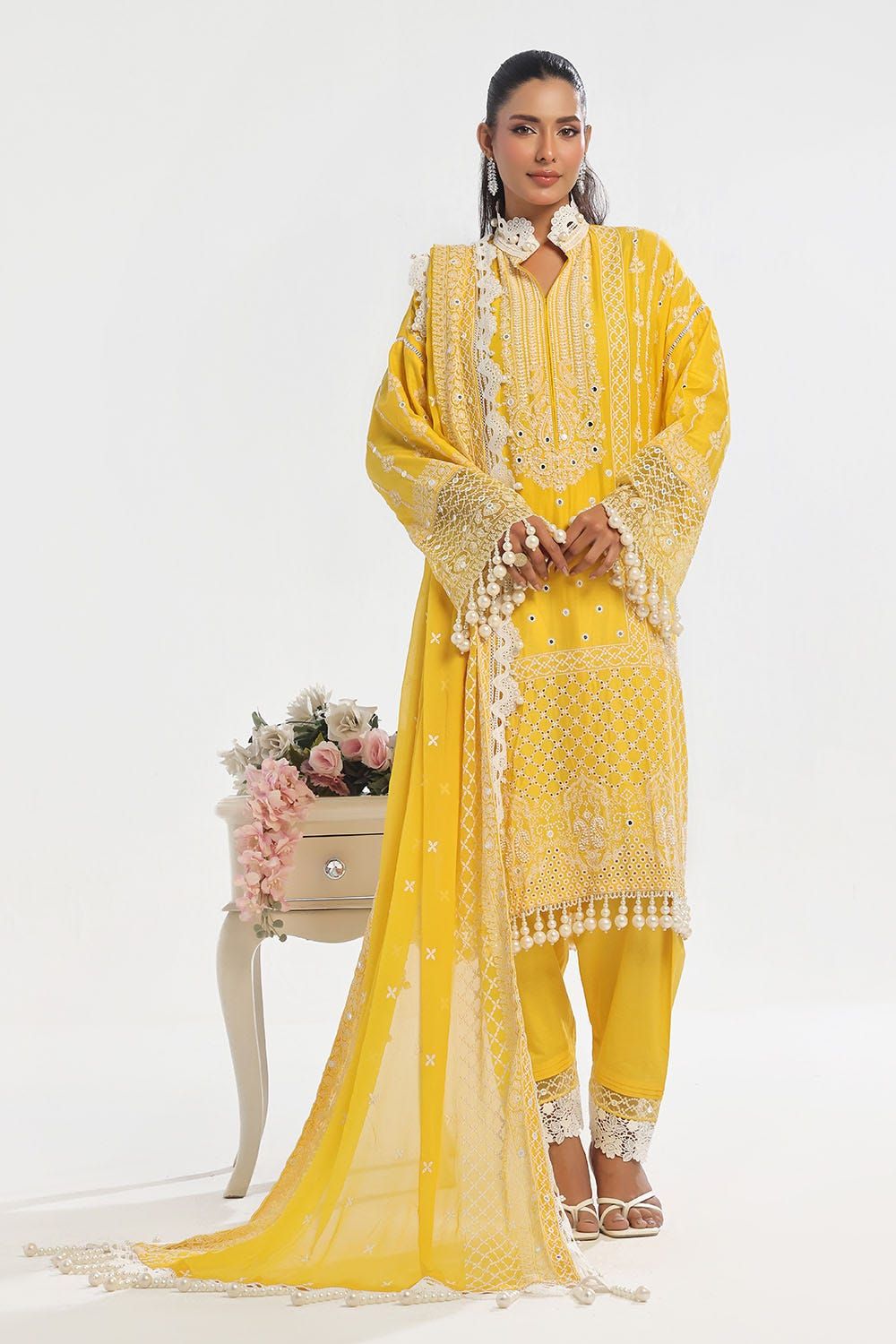 Embroidered Lawn Yellow Unstitched Suit - Gul Ahmed