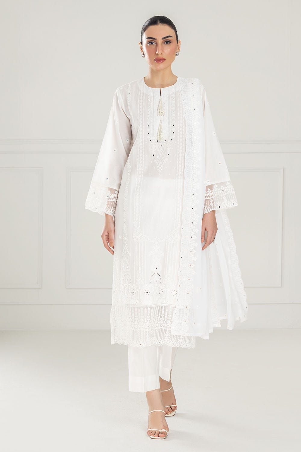 Embroidered Lawn White Unstitched Suit - Gul Ahmed