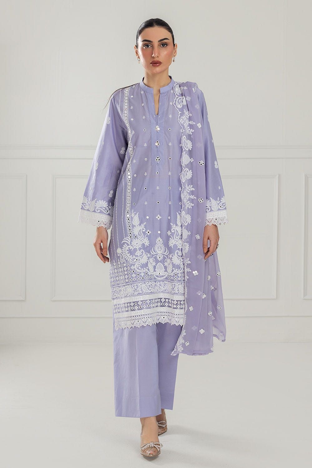 Embroidered Lawn Lilac Unstitched Suit - Gul Ahmed