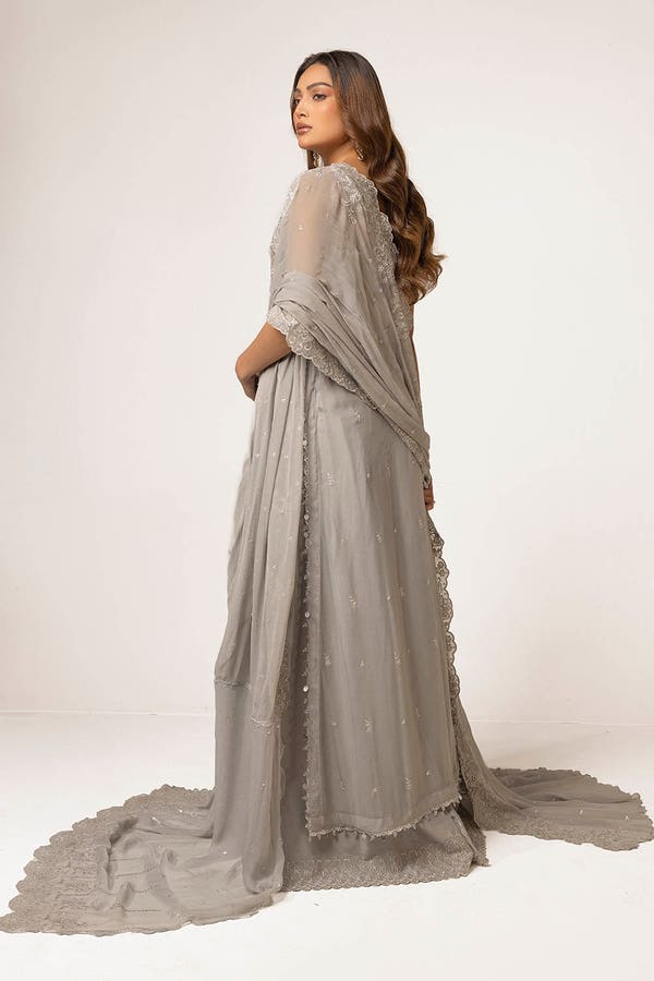 Embroidered Chiffon Grey Stitched Suit - Gul Ahmed