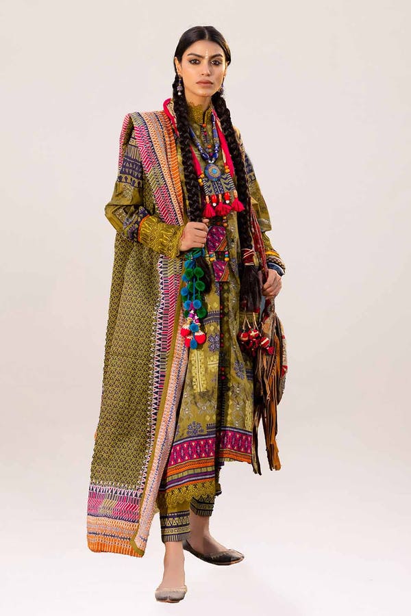 Printed Lawn Green Unstitched Suit - Gul Ahmed