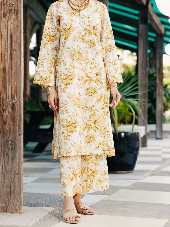 Lawn Beige Stitched Suit - Almirah