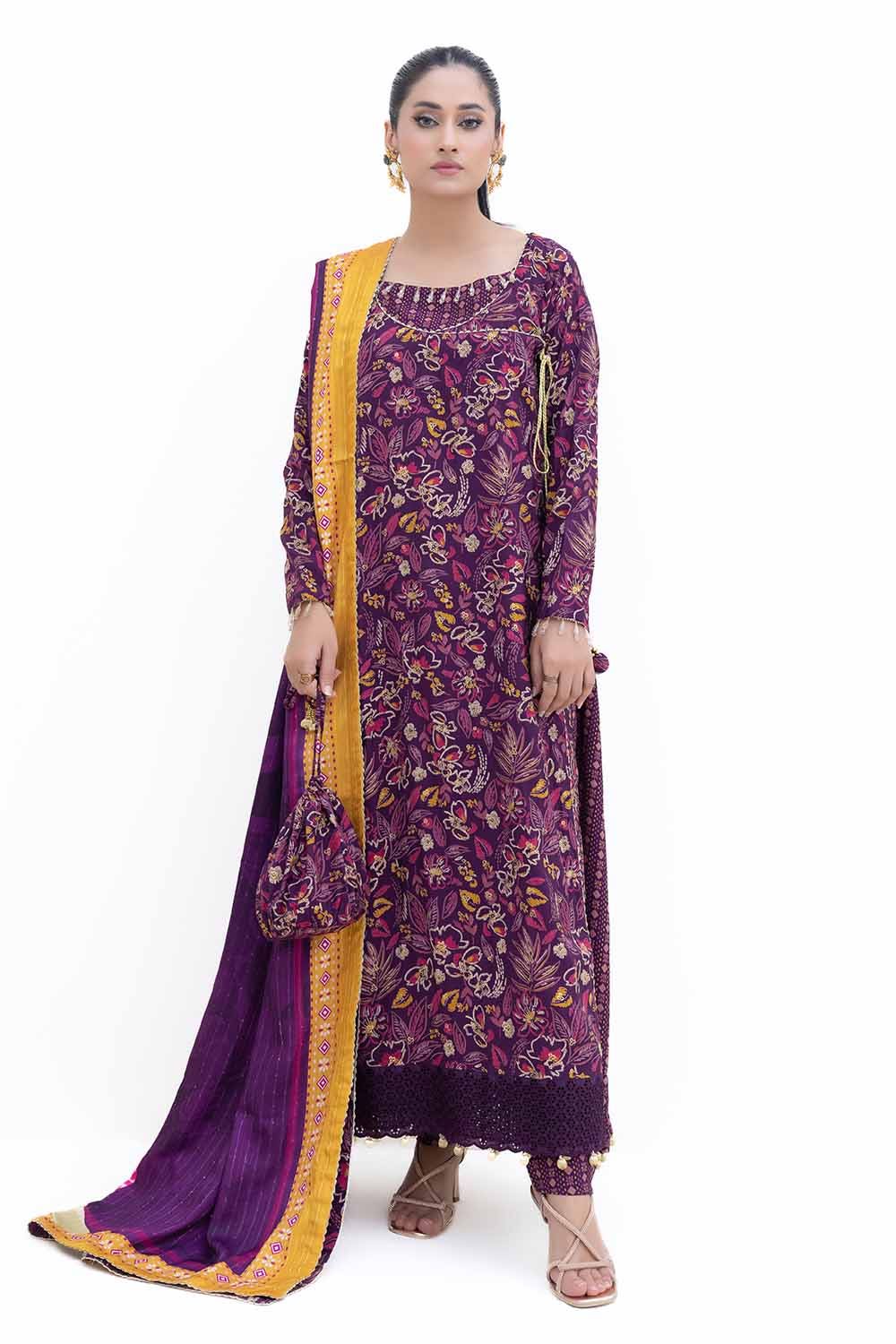 Polyester Purple Unstitched Suit - Gul Ahmed