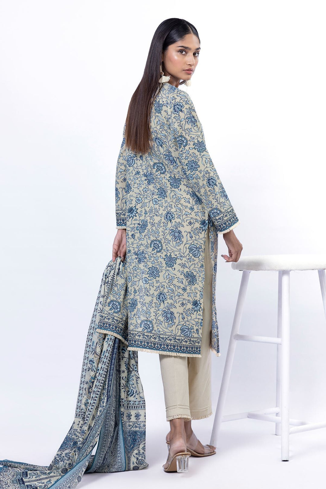 Lawn Beige Unstitched Suit - Khaadi