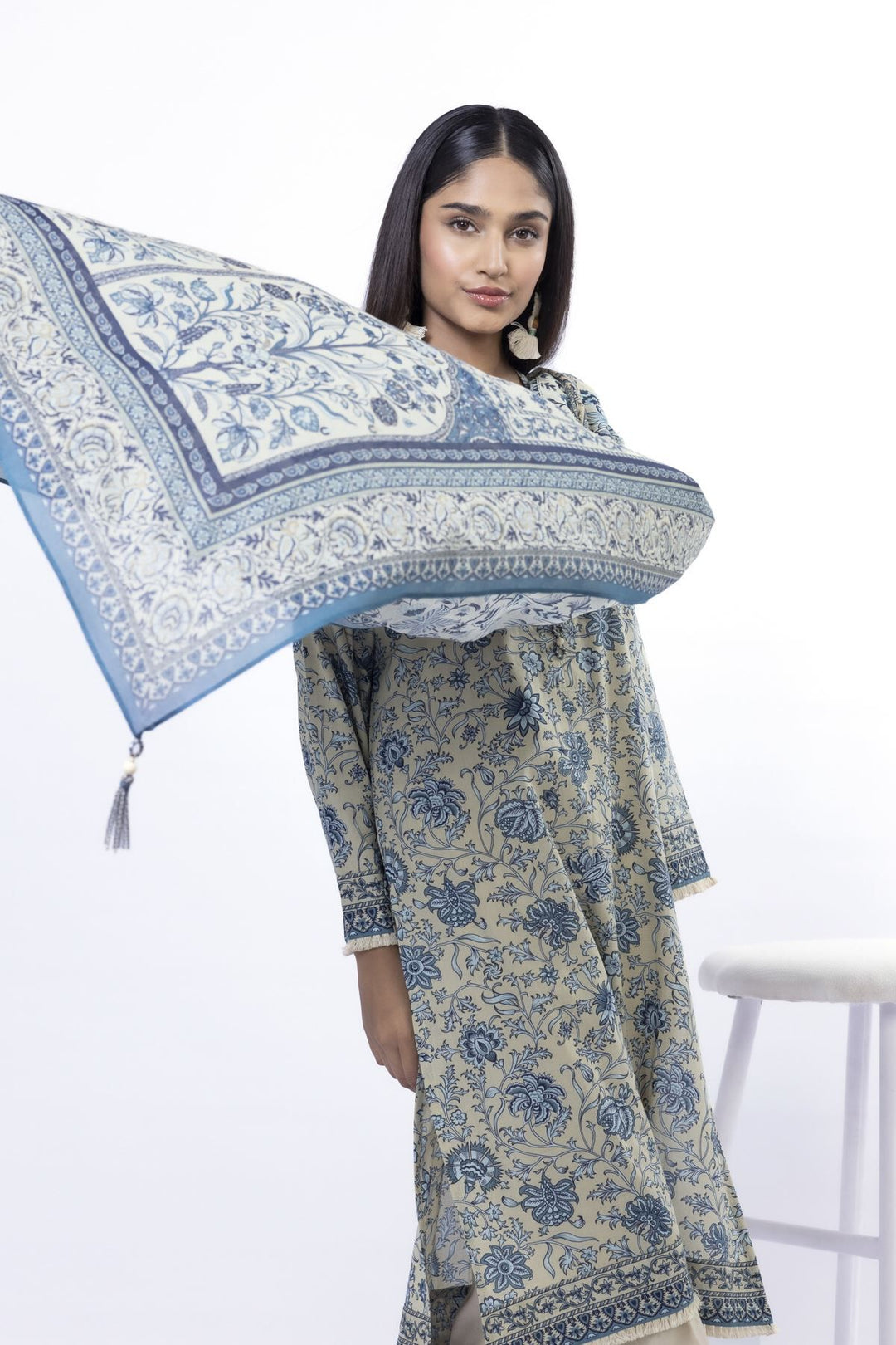 Lawn Beige Unstitched Suit - Khaadi