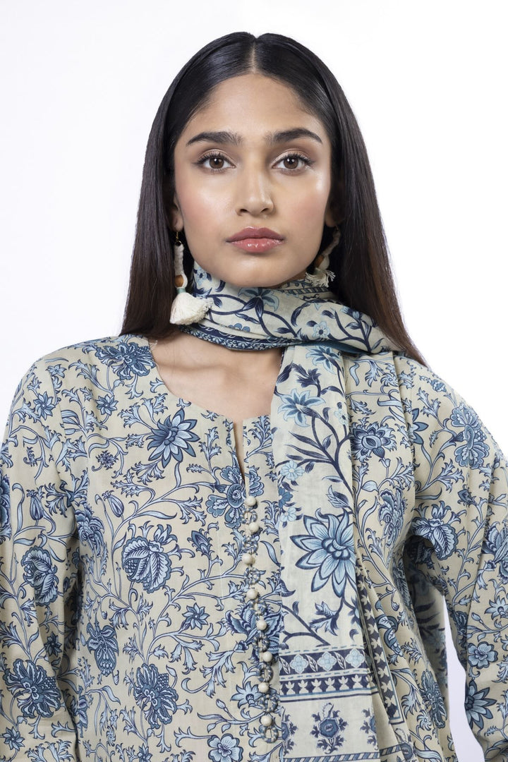 Lawn Beige Unstitched Suit - Khaadi