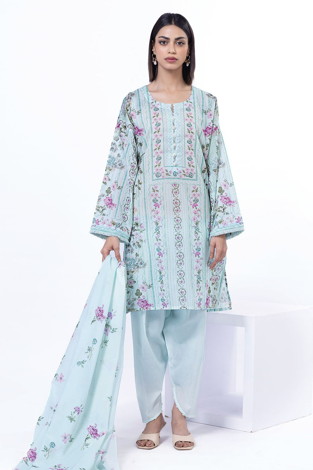 Lawn White Unstitched Suit - Khaadi