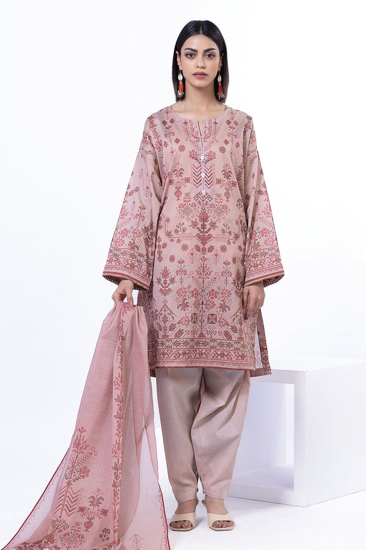 Lawn Peach Unstitched Suit - Khaadi