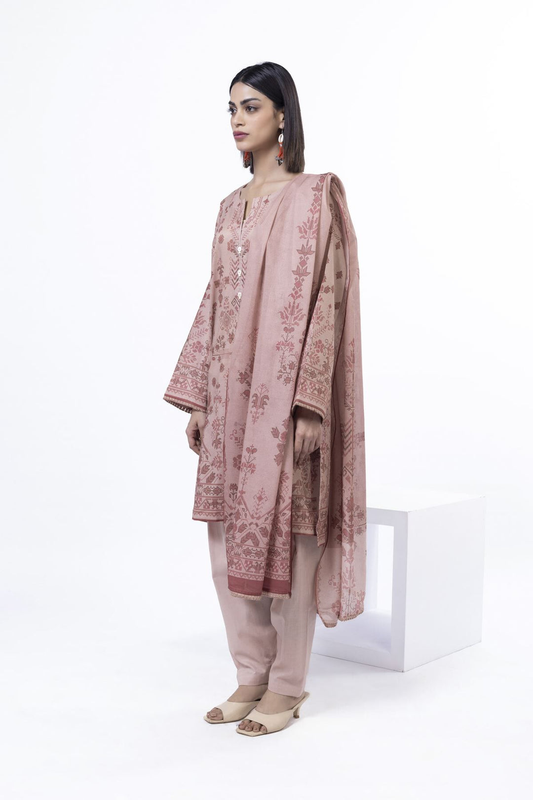 Lawn Peach Unstitched Suit - Khaadi