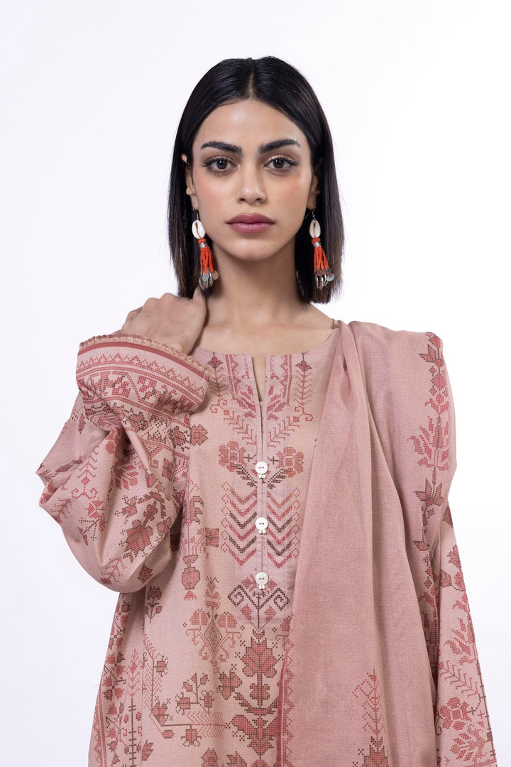 Printed Lawn Pink Stitched Suit - Khaadi