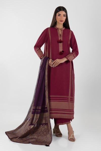 Lawn Maroon Stitched Suit - Sana Safinaz