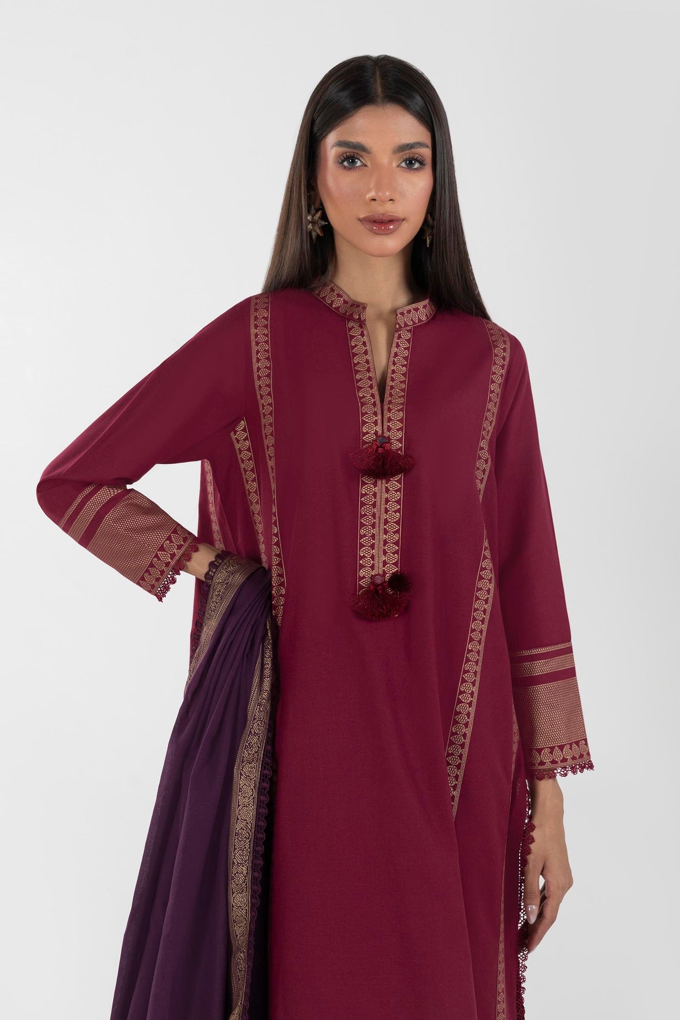 Lawn Maroon Stitched Suit - Sana Safinaz