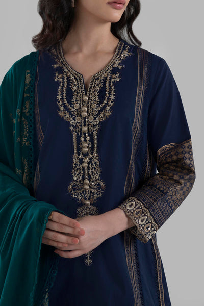 Lawn Navy Blue Stitched Suit - Sana Safinaz