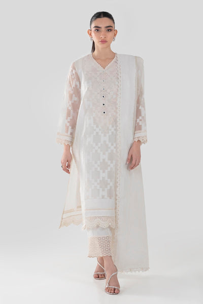 Yard Dyed Organza Off White Stitched Suit - Sana Safinaz