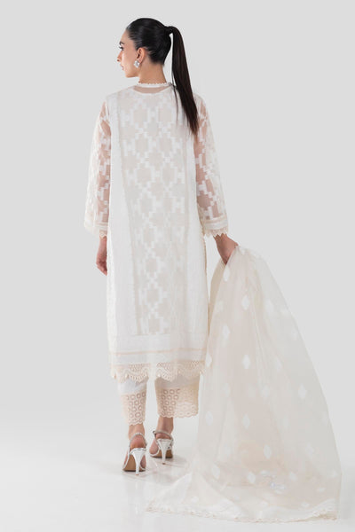 Yard Dyed Organza Off White Stitched Suit - Sana Safinaz