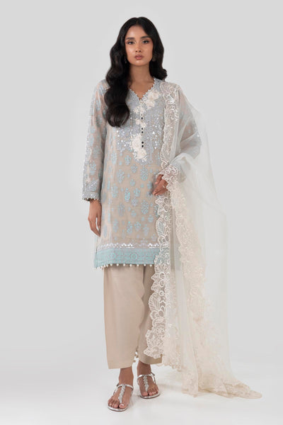 Poly Cotton Slub Beige Stitched Suit - Sana Safinaz