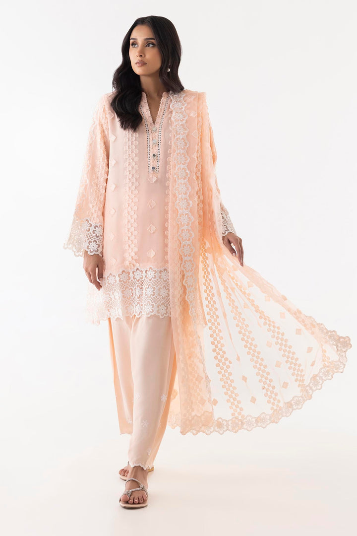Brochia Peach Stitched Suit - Sana Safinaz