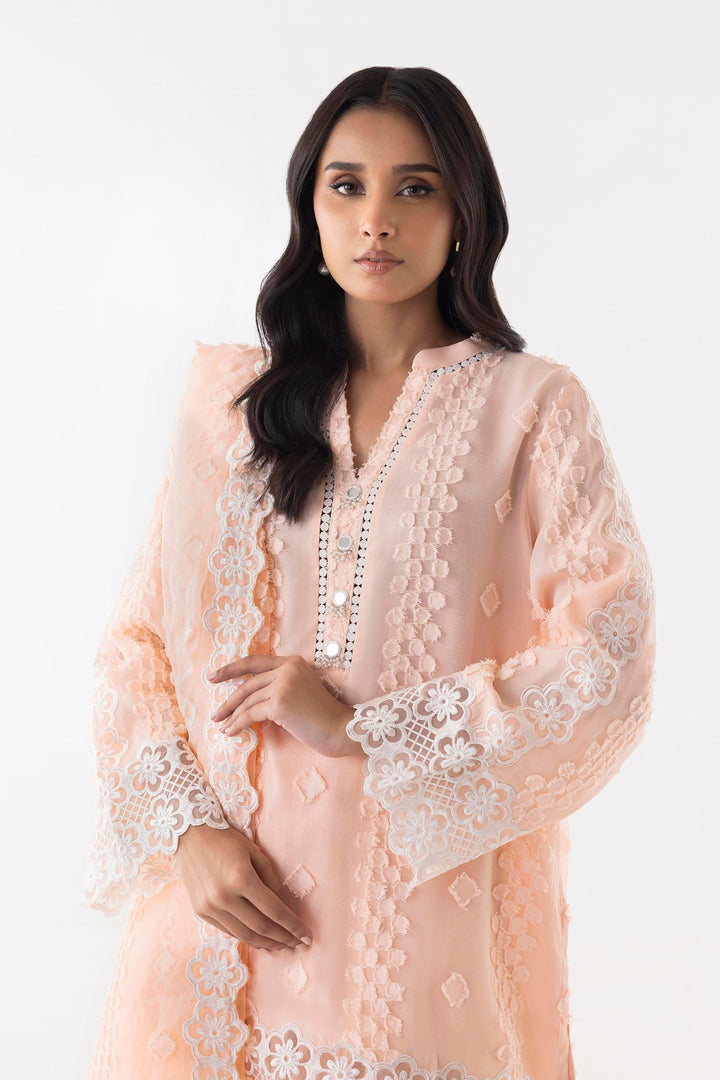Brochia Peach Stitched Suit - Sana Safinaz