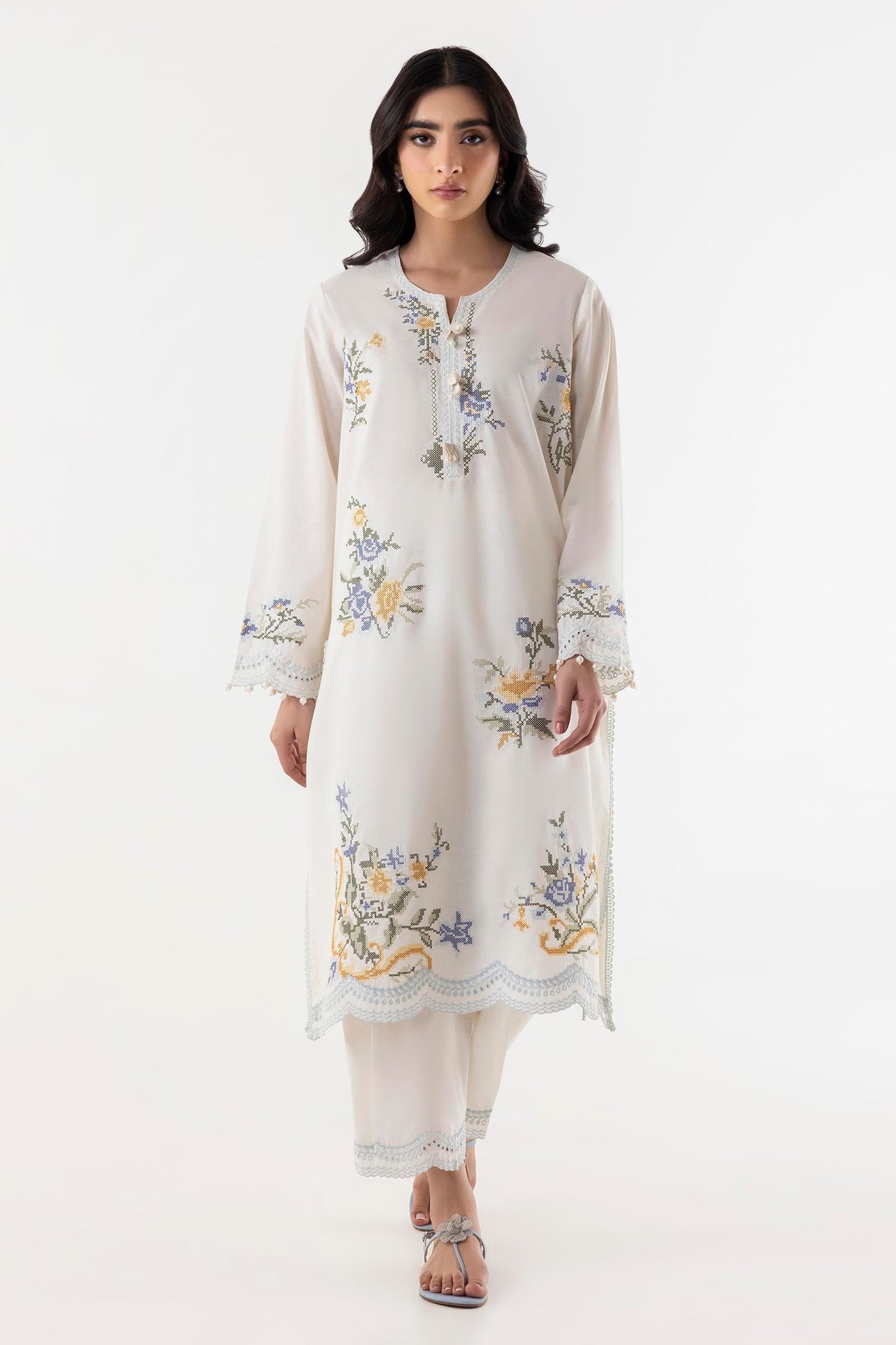 Lawn Cream Stitched Suit - Sana Safinaz