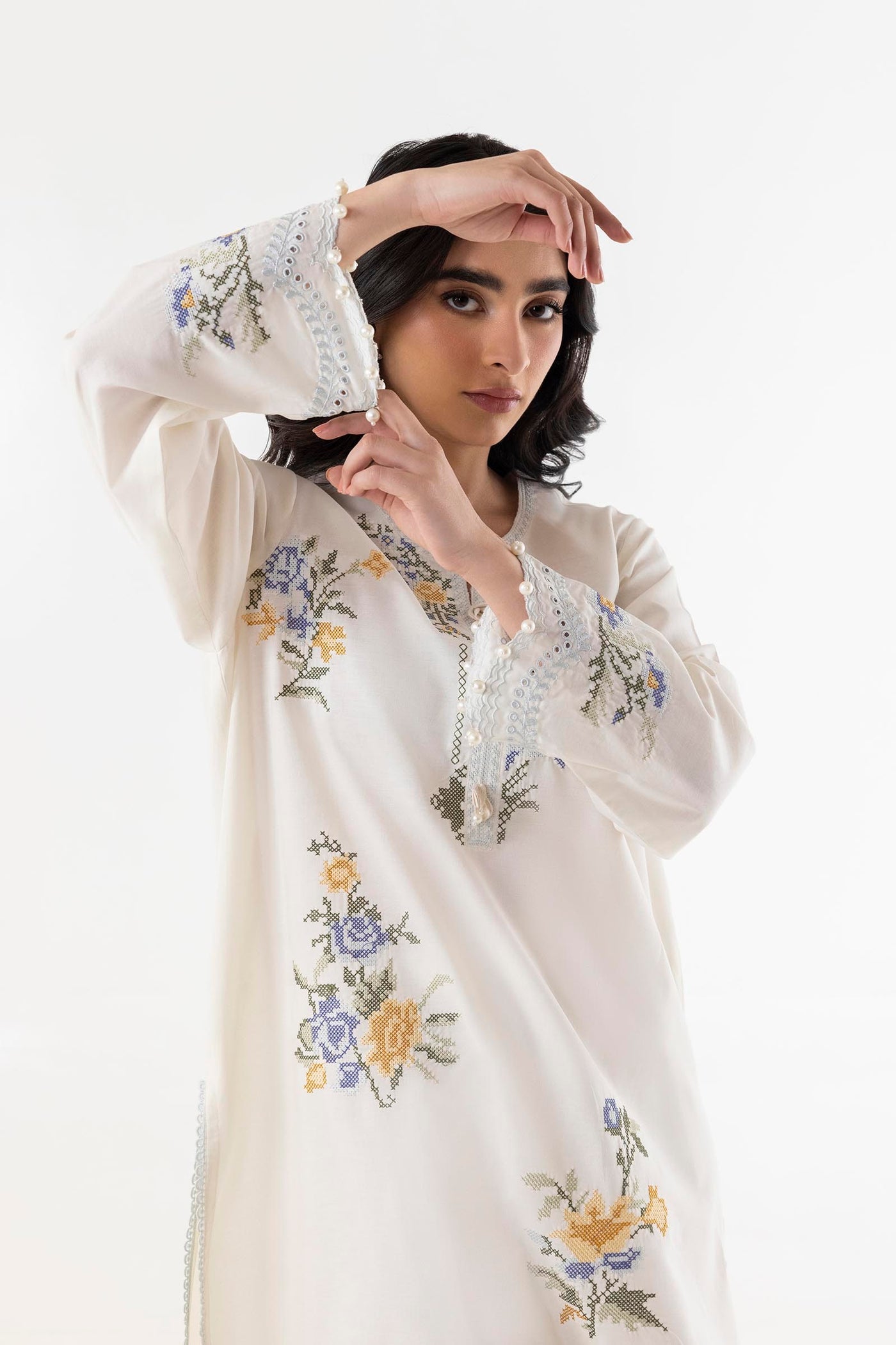 Lawn Cream Stitched Suit - Sana Safinaz