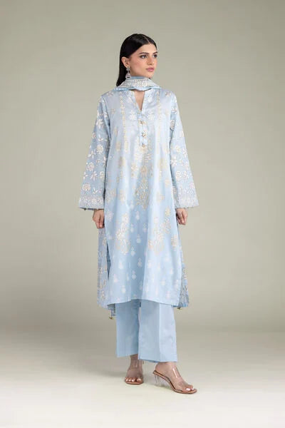 Lawn Powder Blue Unstitched Suit - Khaadi