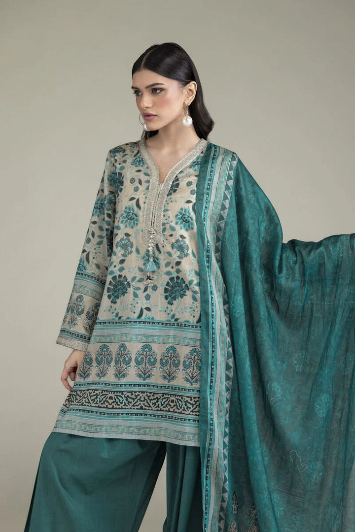 Digital Printed Embroidered Lawn Teal Green Unstitched Suit - Khaadi