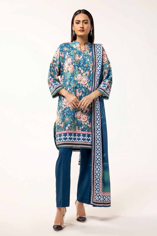Printed Lawn Blue Unstitched Suit - Gul Ahmed