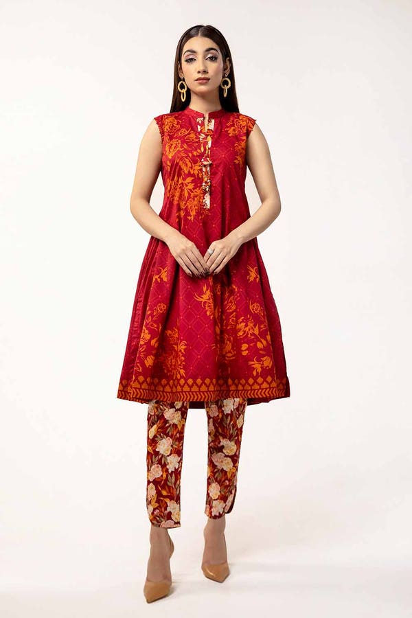 Printed Lawn Red Unstitched Suit - Gul Ahmed