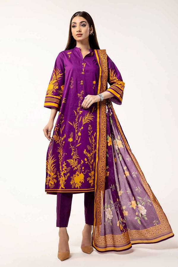 Printed Lawn Purple Unstitched Suit - Gul Ahmed