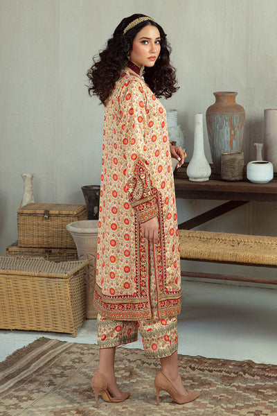 Printed Silk Mustard Stitched Suit - Vanya