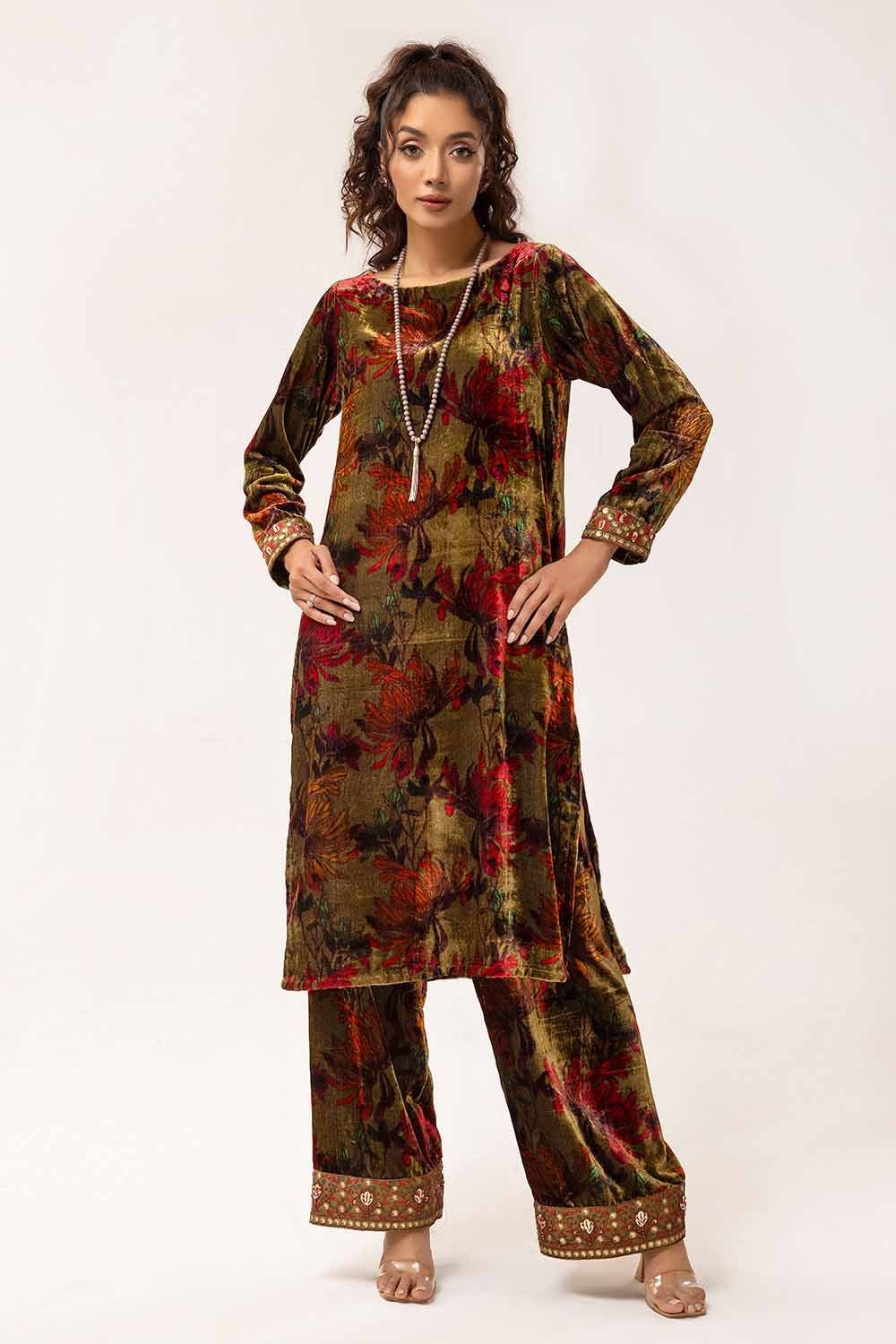 Printed Velvet Red Unstitched Suit - Gul Ahmed