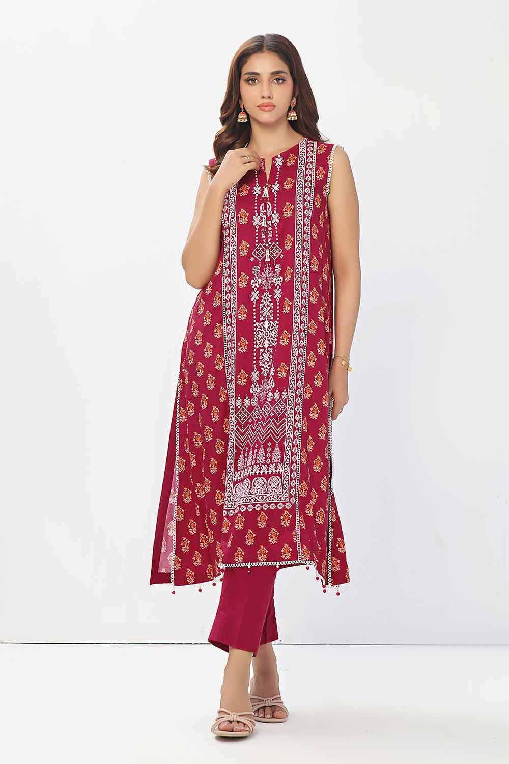 Linen Red Unstitched Shirt - Gul Ahmed