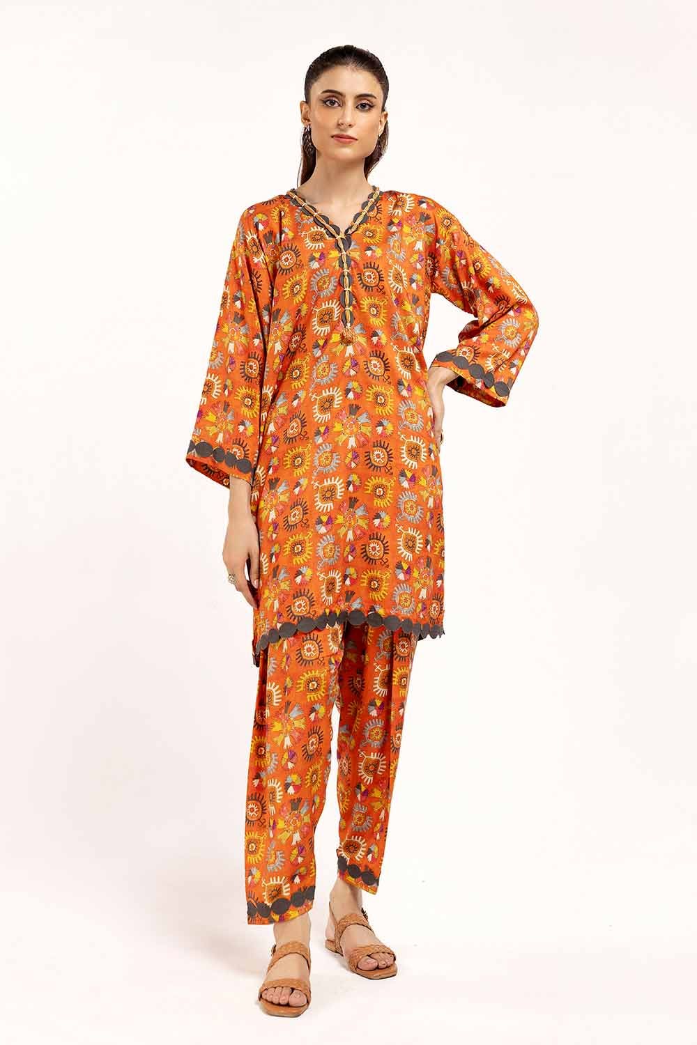 Linen Orange Unstitched Suit - Gul Ahmed